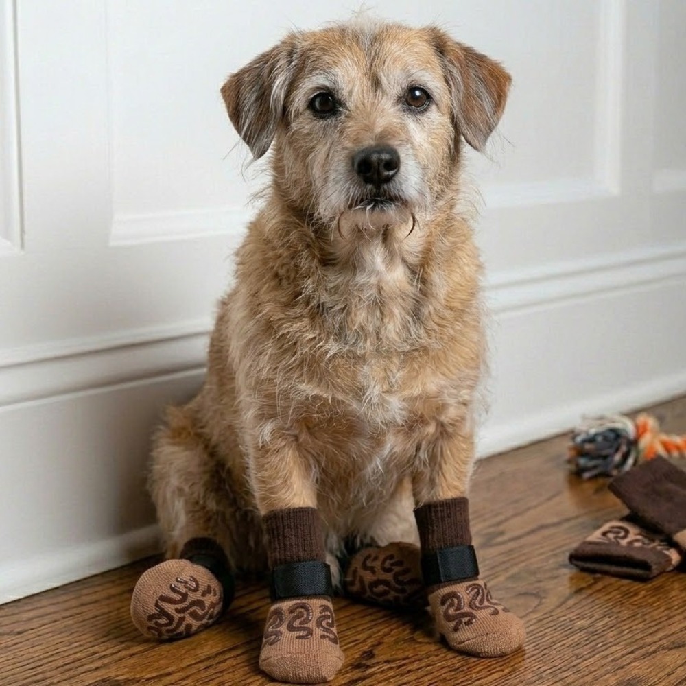 Pet Non-Slip Knit Socks - Medium - 4pc Anti-Slip Booties for Dogs & Cats